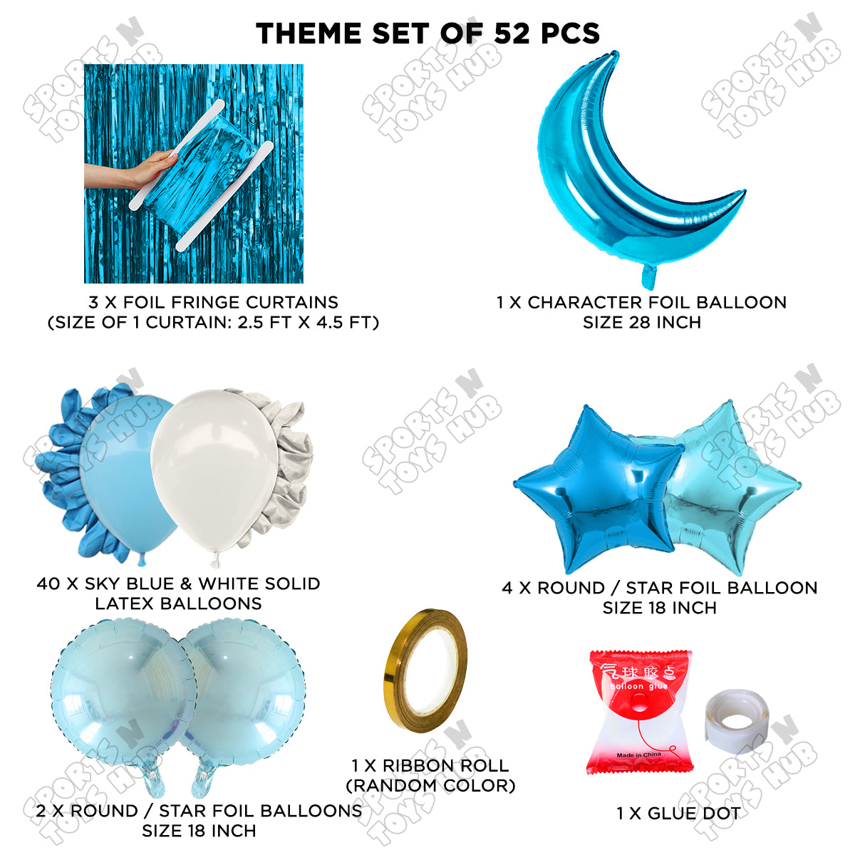 Crescent Moon Pacific Blue Color Foil Balloon Party Decoration Set