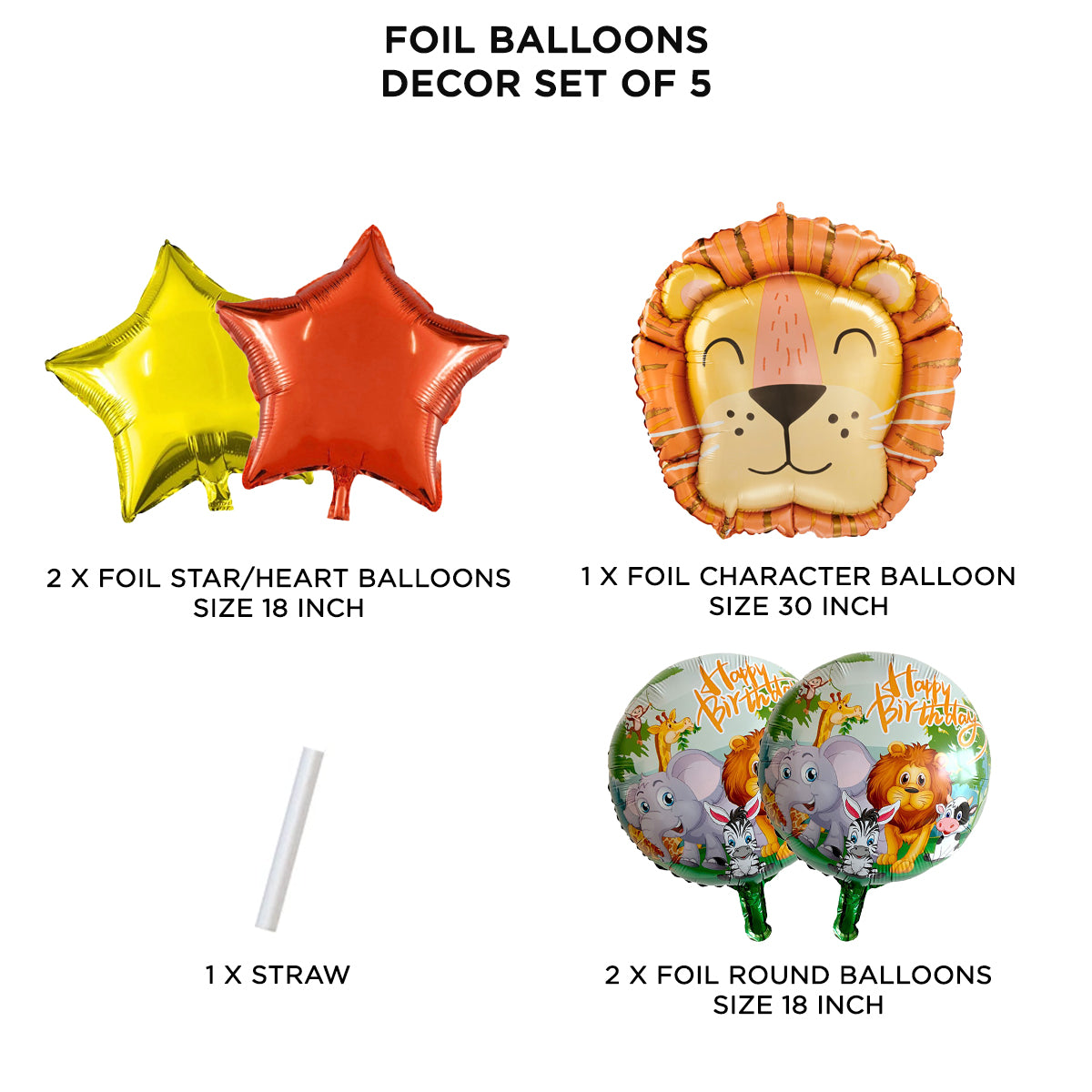 Lion Jungle Safari Pack Of 5 Foil Balloon Set