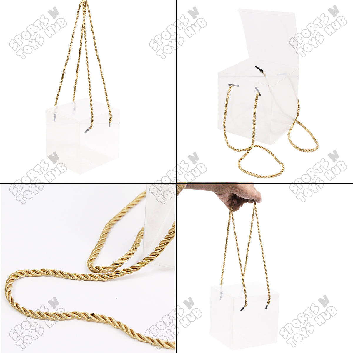 8x8x3.5 Inch Transparent PVC Plastic Sheet Box With Rope Handle - 1 Pc