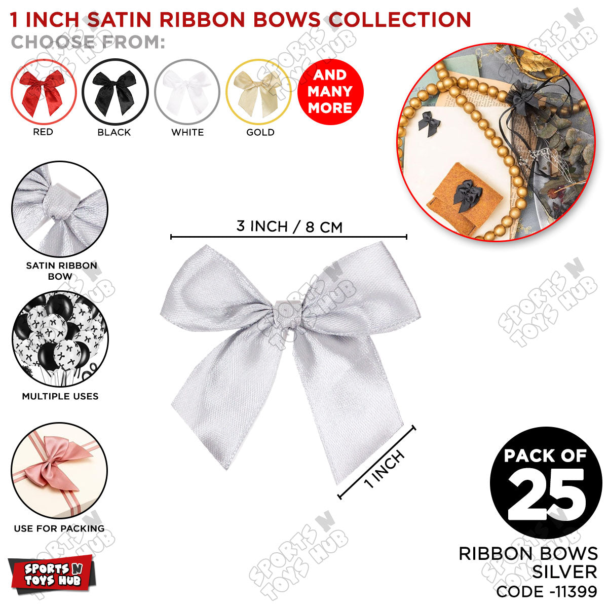 3-Inch Satin Ribbon Bows β For Gift Wrapping & Decor - Pack of 25