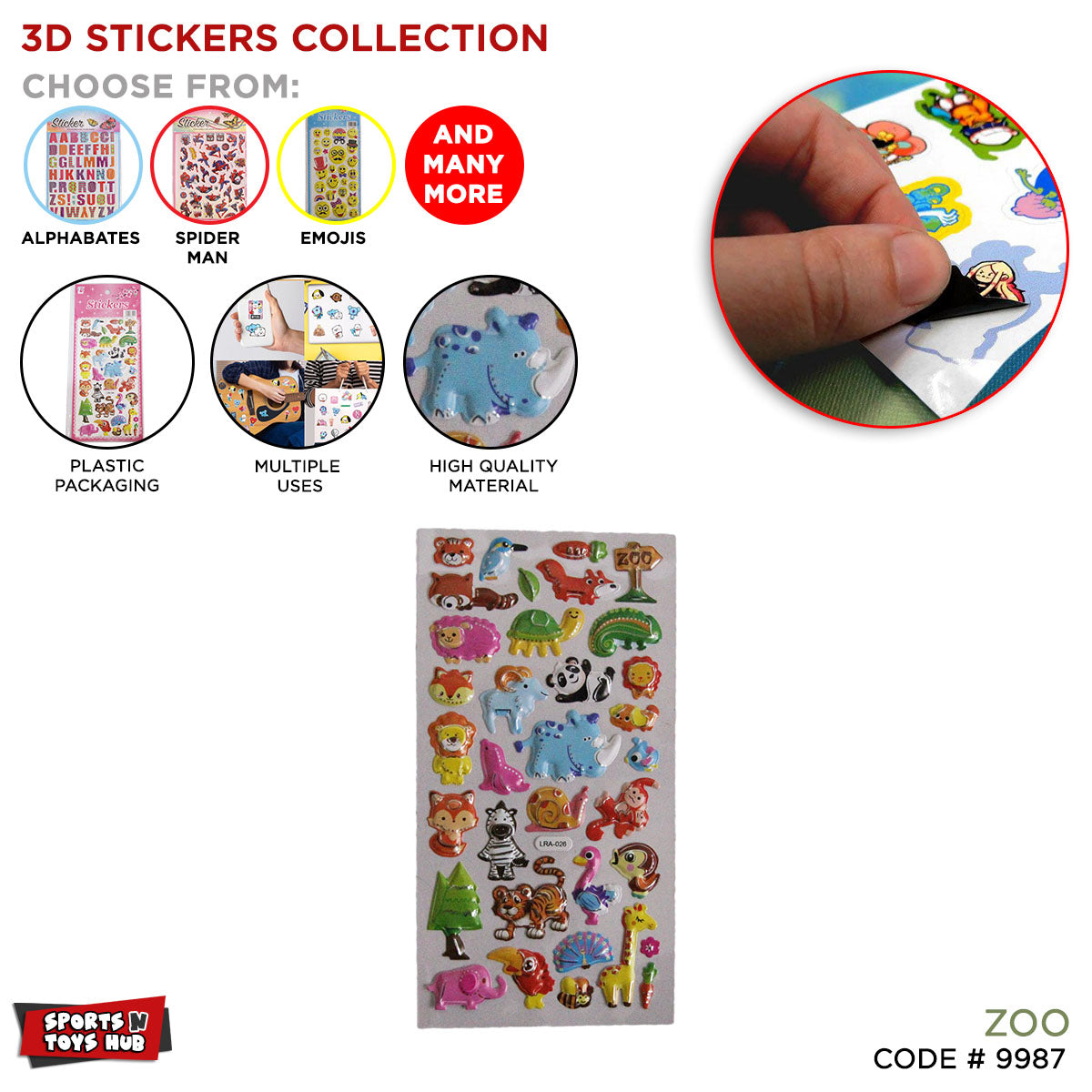3D Cartoon Zoo Characters Stickers