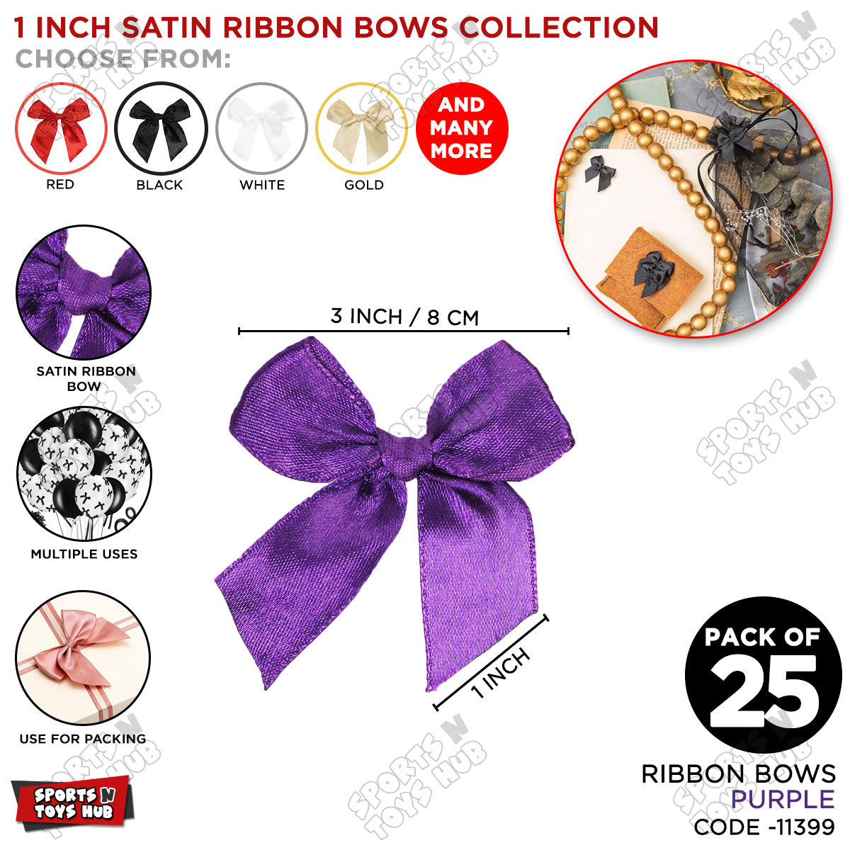 3-Inch Satin Ribbon Bows β For Gift Wrapping & Decor - Pack of 25