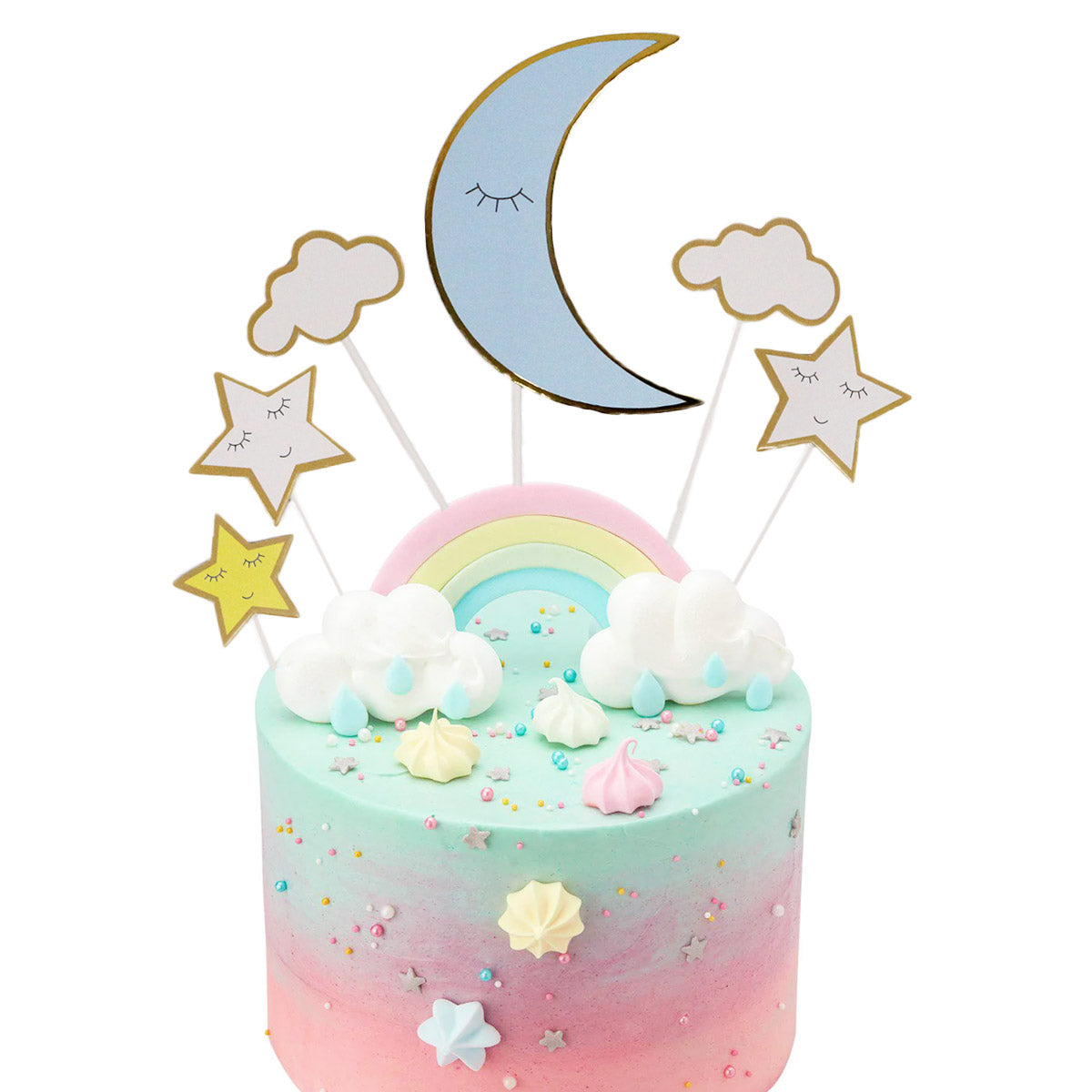 HBD Moon Star & Cloud Cake Topper - 6 Pcs