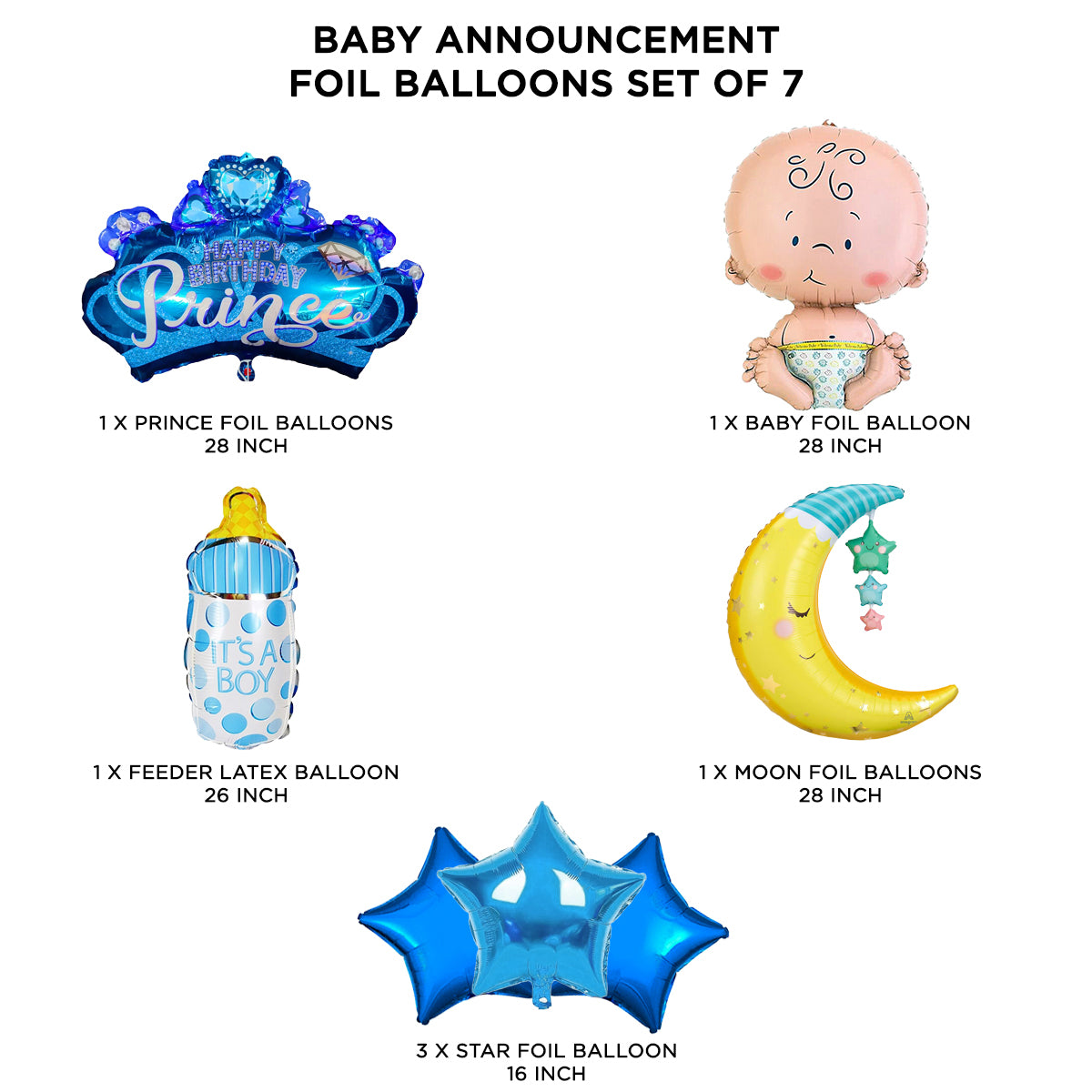 Baby Boy Foil Balloon Set - 7 Pcs