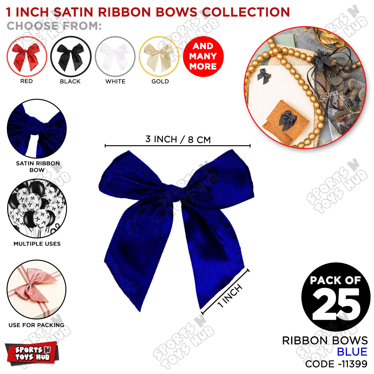 3-Inch Satin Ribbon Bows β For Gift Wrapping & Decor - Pack of 25