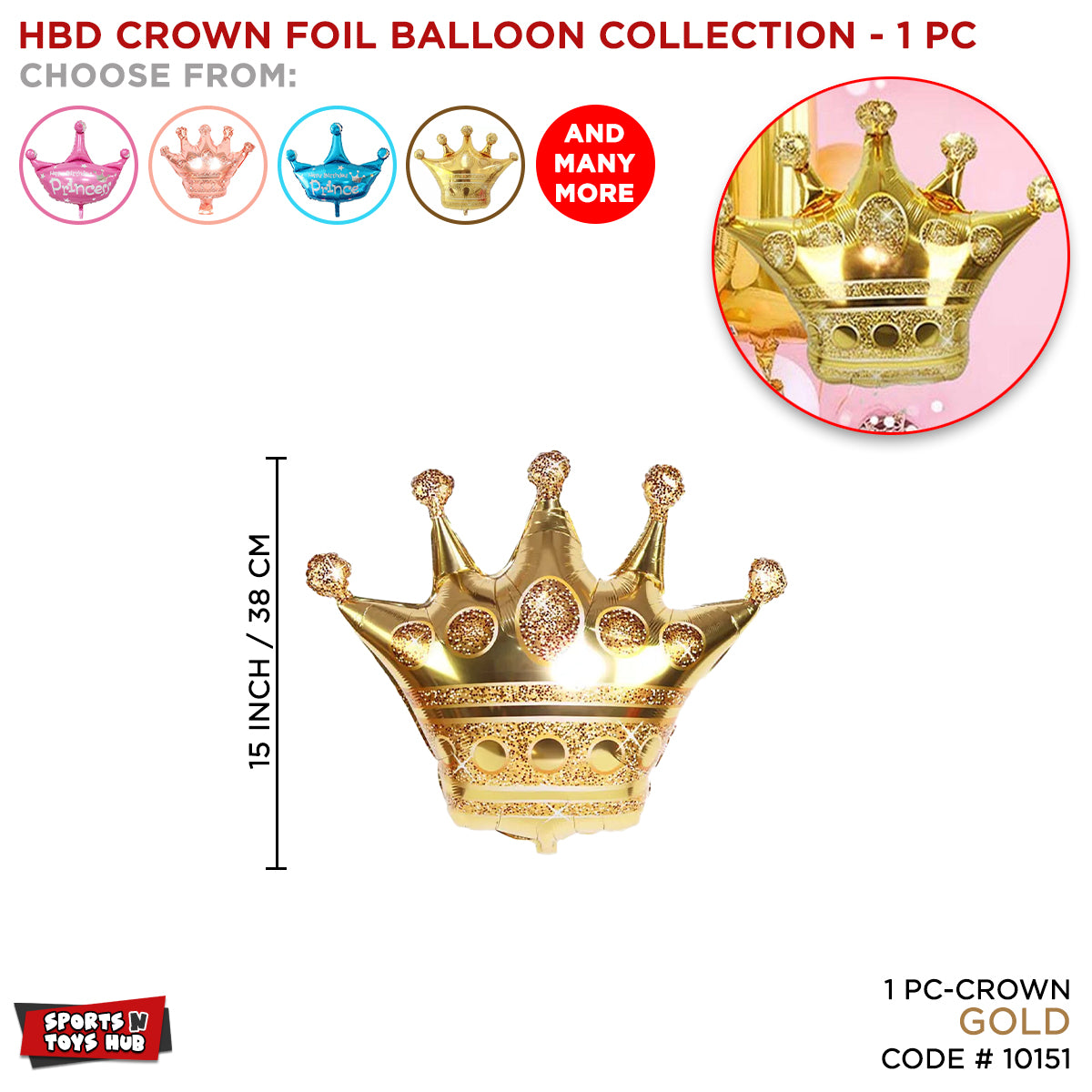 Mini Gold HBD Crown Shape Foil Balloon