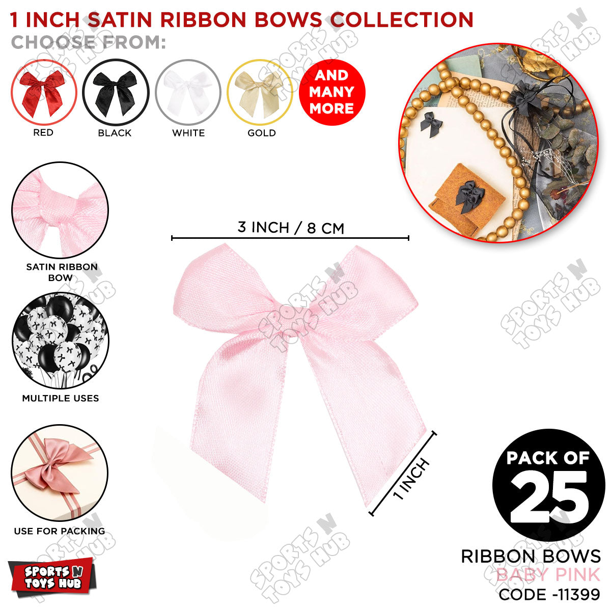 3-Inch Satin Ribbon Bows β For Gift Wrapping & Decor - Pack of 25