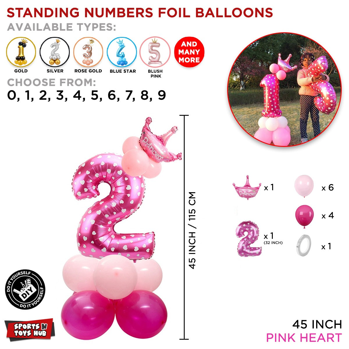 Pink Star Crown Number Foil Standing Balloon Collection