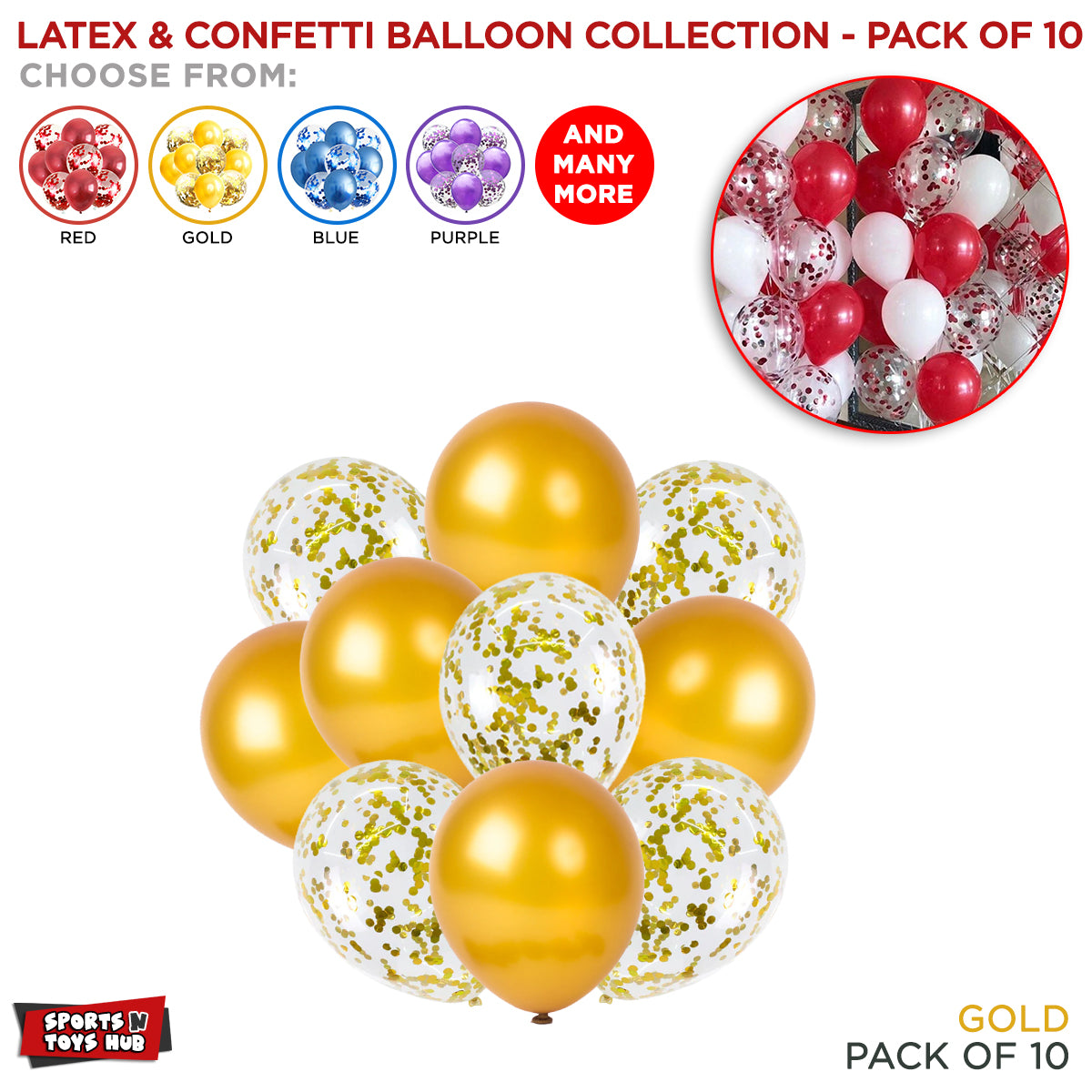 Pack Of 10 Metallic Chrome & Confetti Balloons