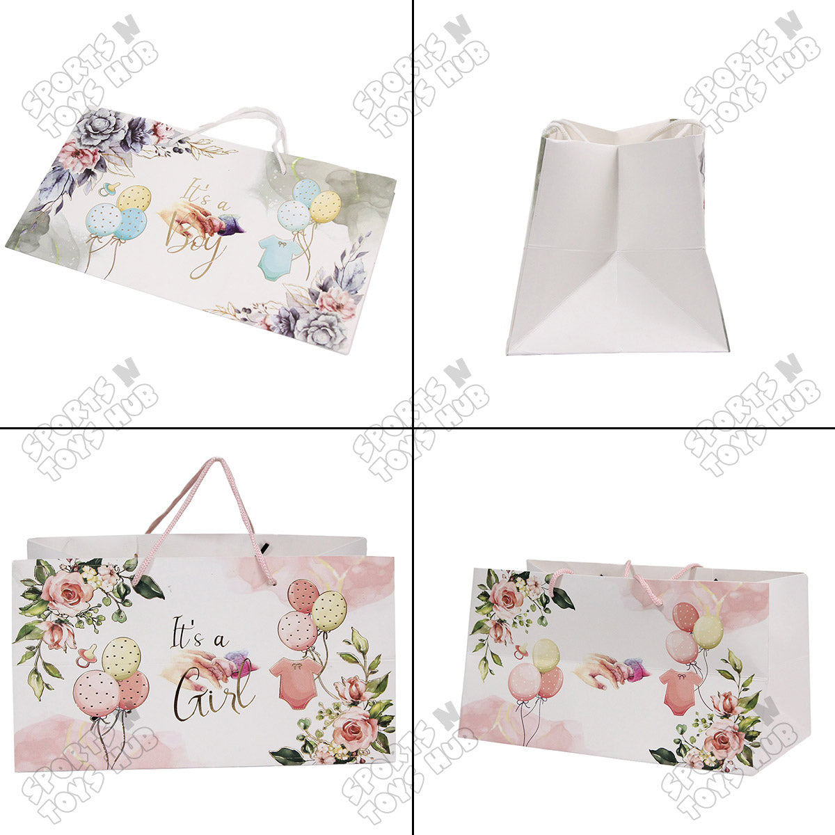 Its A Girl Printed Paper Bags - 11x6x6 Inch - Pack of 6