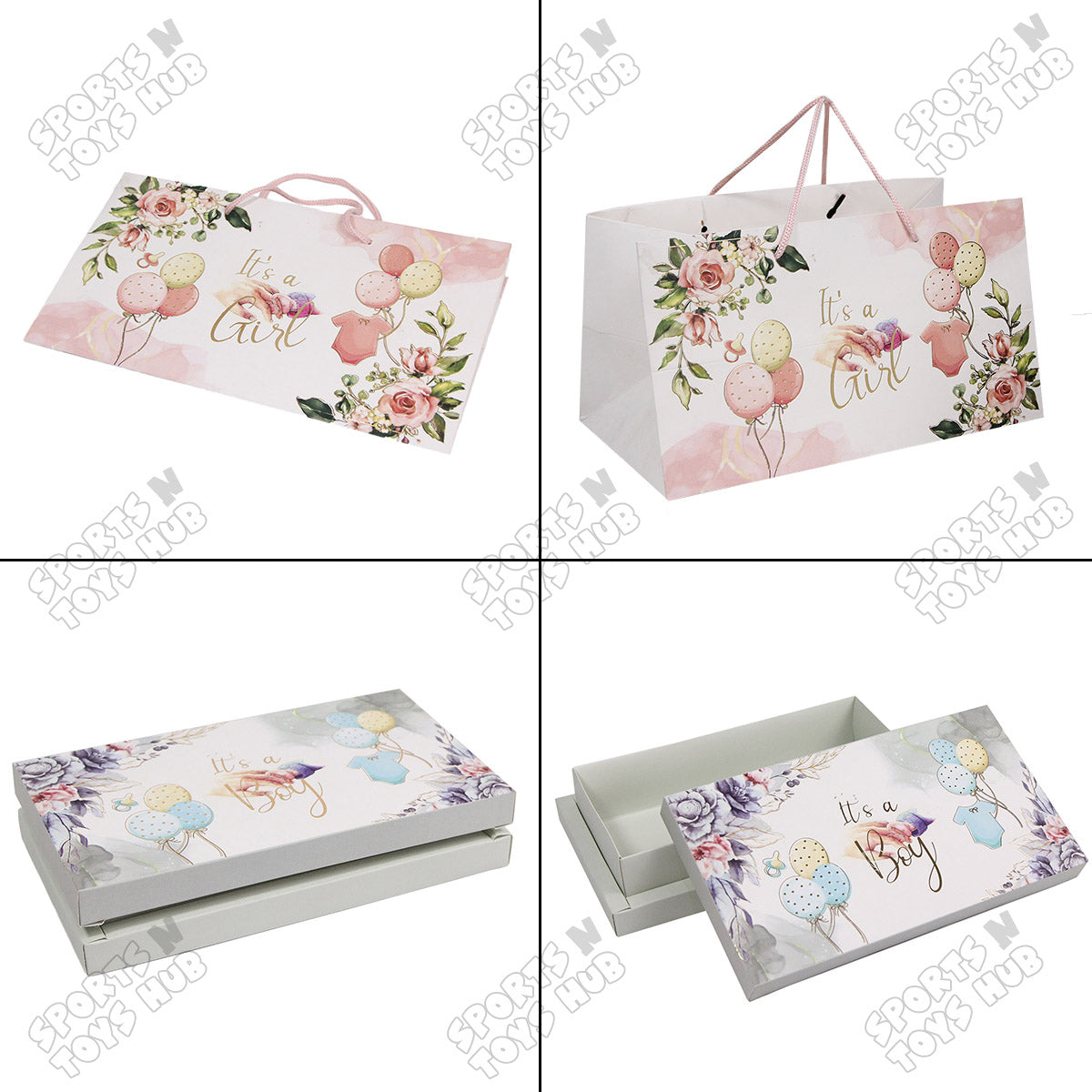 Its A Girl Printed Paper Bags & Box - Pack of 12