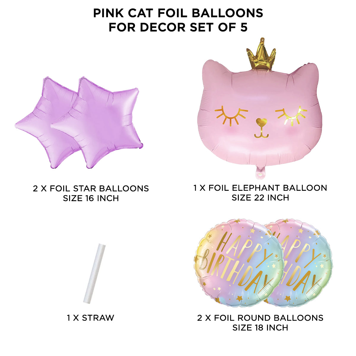 Crown Kitty Foil Balloon Set