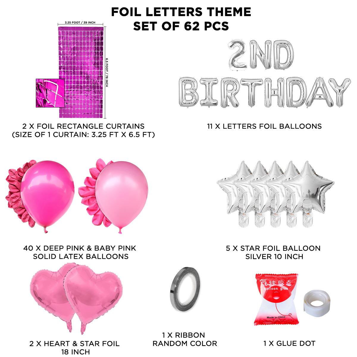 Second Birthday Foil Letter Theme With Rectangle Curtain