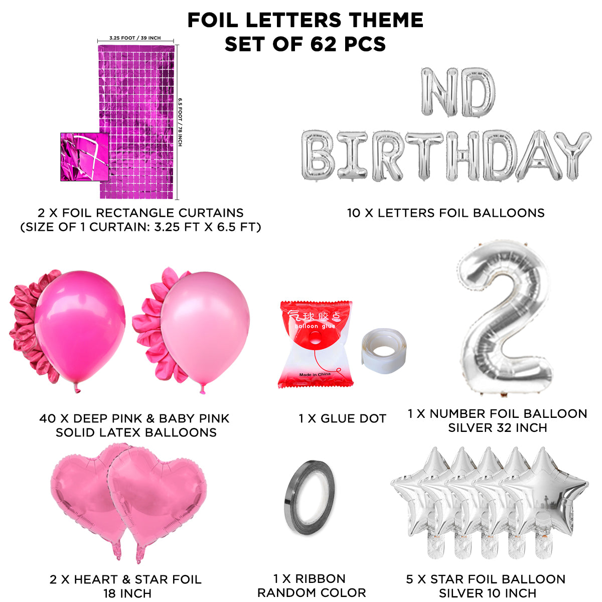 2ND Birthday Foil Letter Theme With Rectangle Curtain