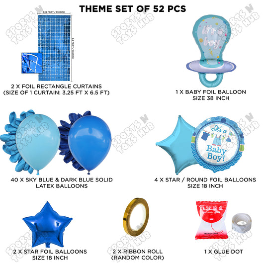 Baby Boy Pacifier Foil Balloon Set Rectangle Curtain Theme - Pack Of 52