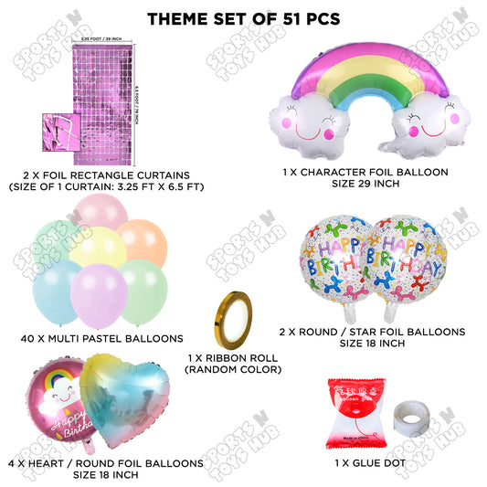 HBD Rainbow Cloud Foil Balloon Theme Decoration Set