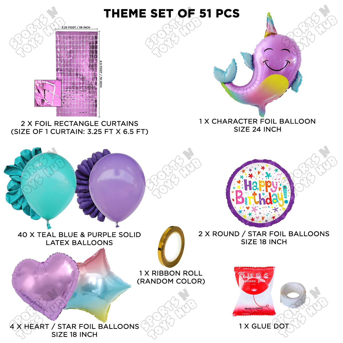 Nar Whale Foil Balloon Theme Decoration Set