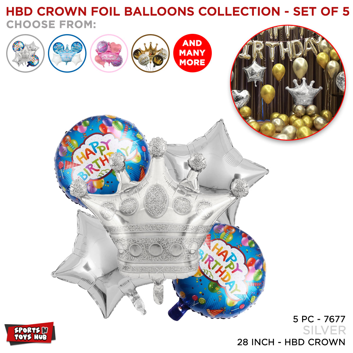 Crown Shape HBD Foil Balloon Set Collection