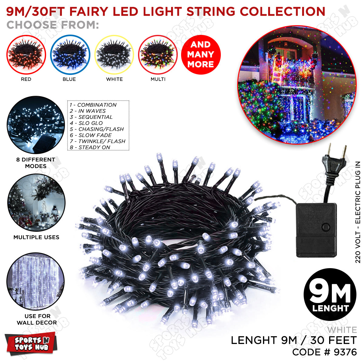 9M / 30 FT LED Fairy Light - 8 Changeable Modes