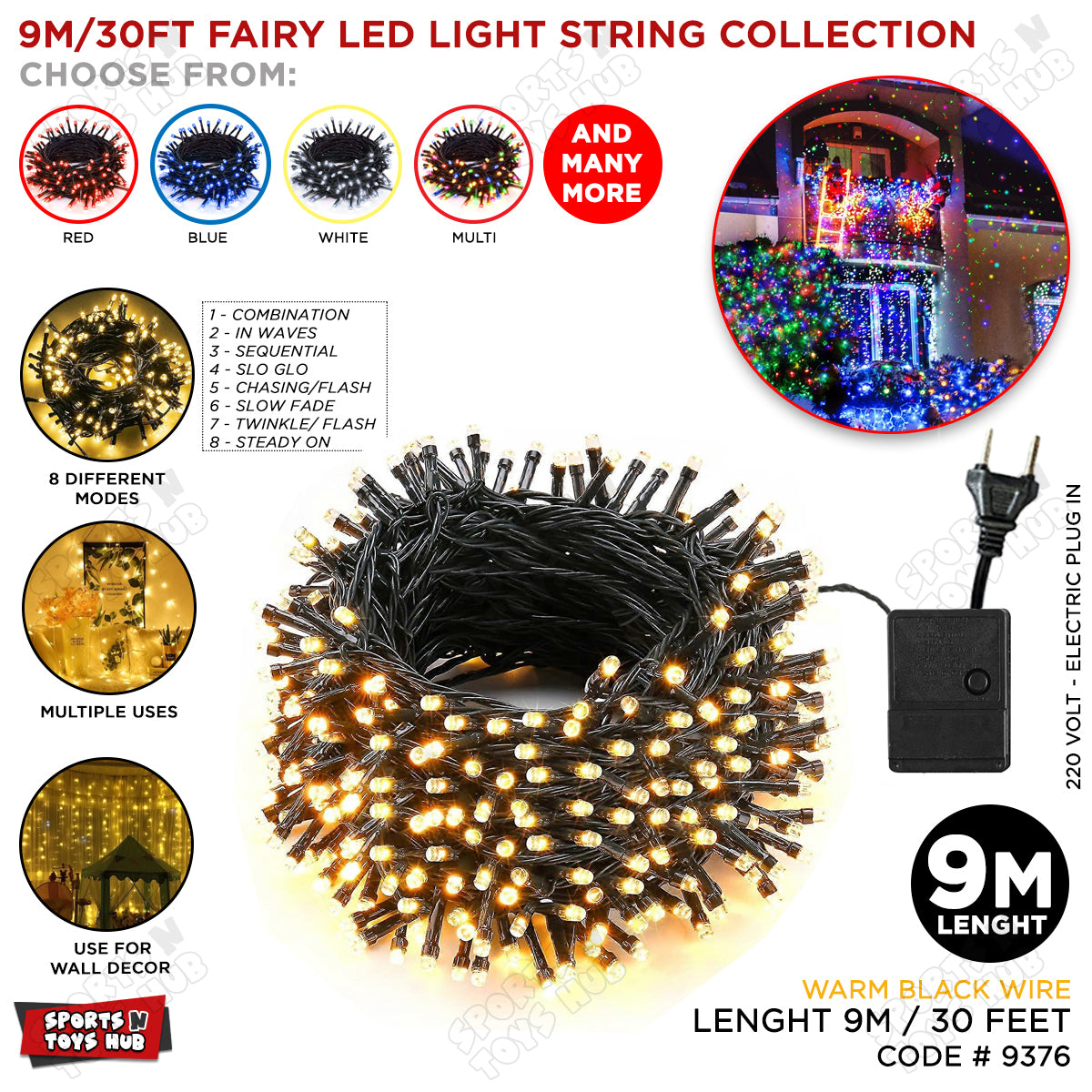 9M / 30 FT LED Fairy Light - 8 Changeable Modes