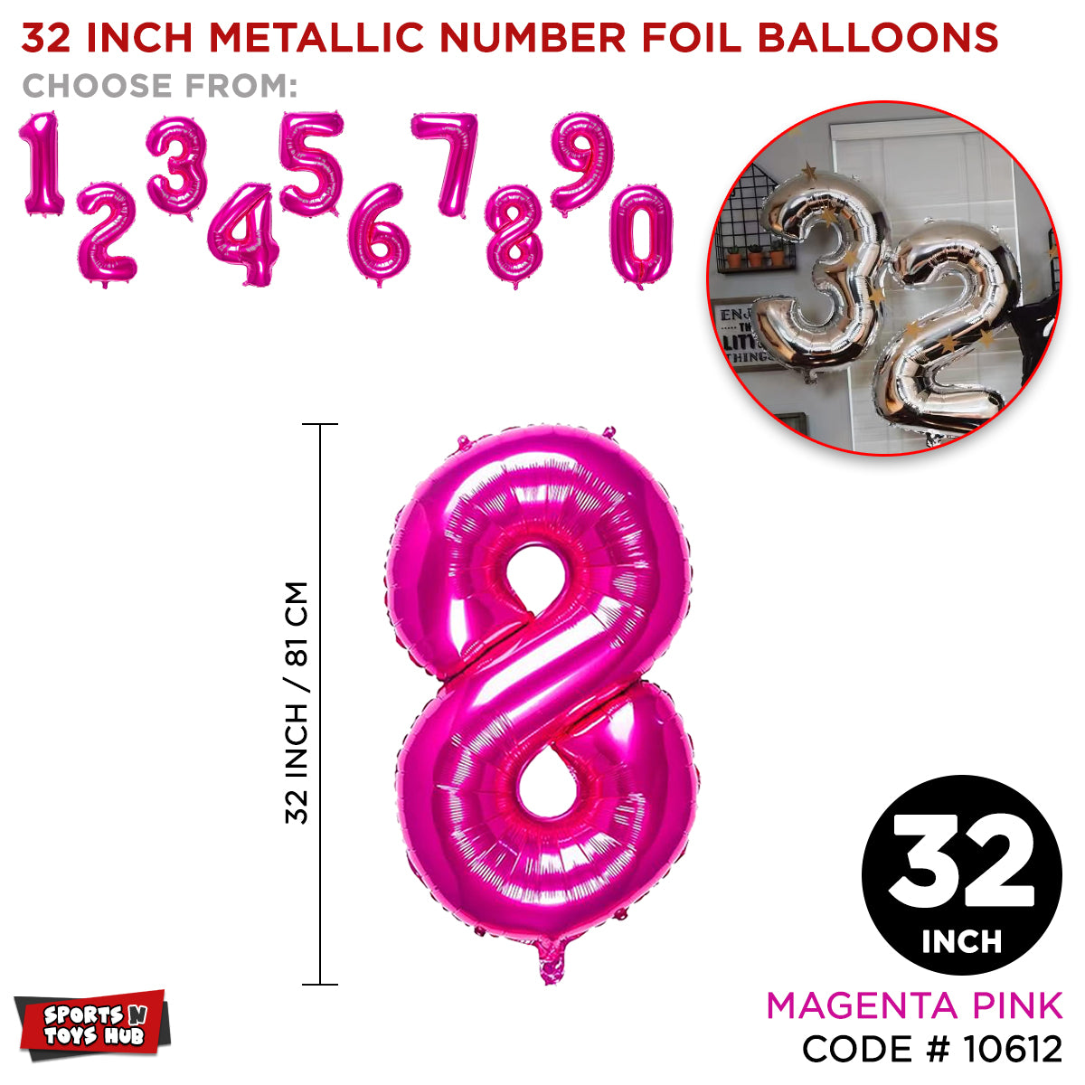 32 Inch Pink Number Foil Balloon