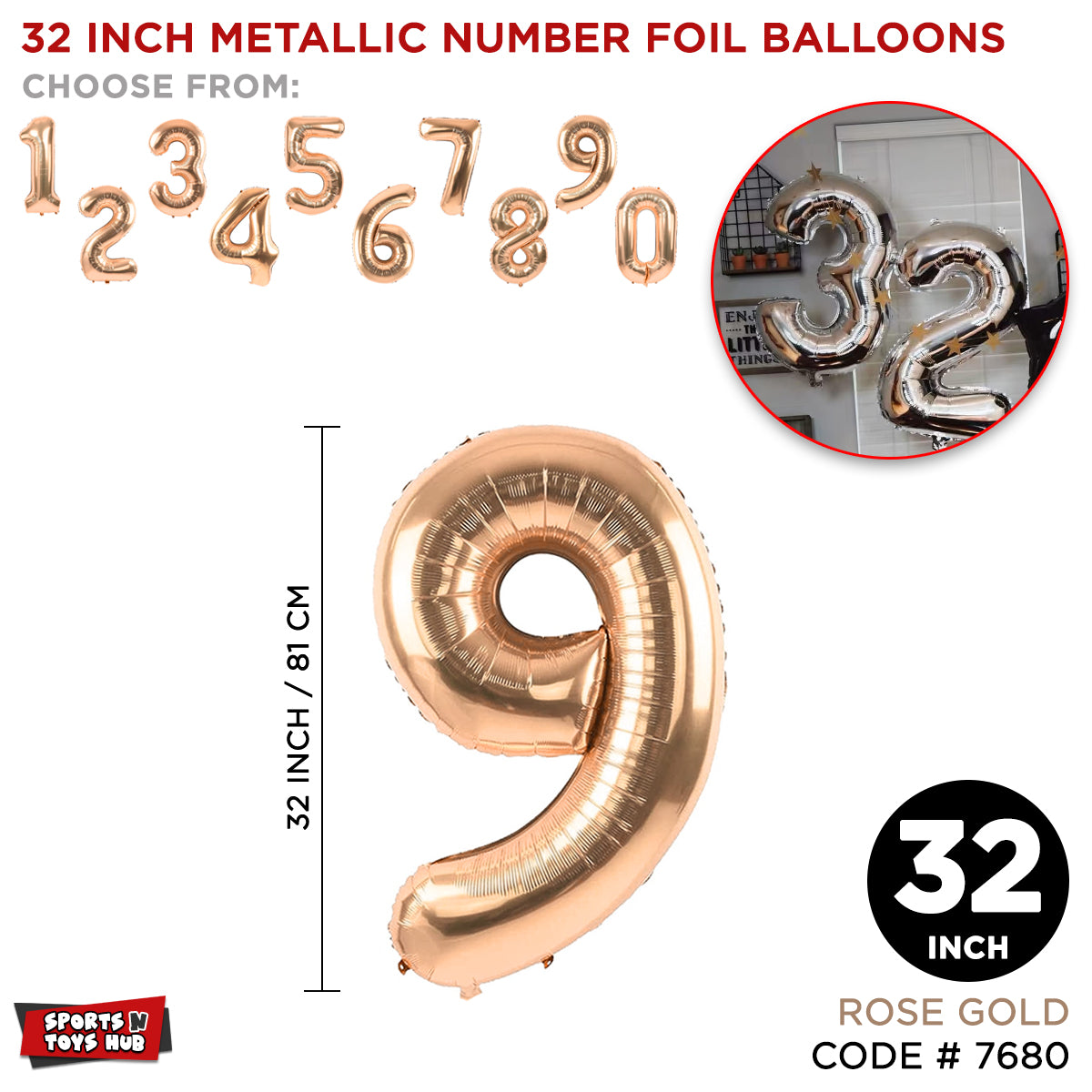 Rose Gold 32 inch Number Foil Balloon