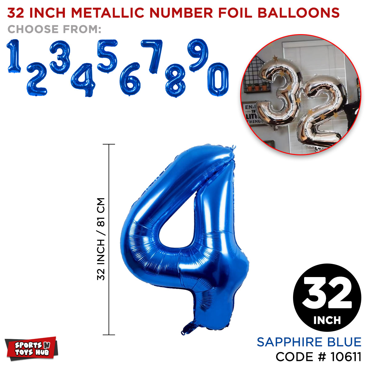 32 Inch Blue Number Foil Balloon Collection