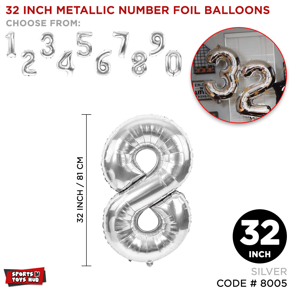 32 Inch Silver Number Foil Balloon