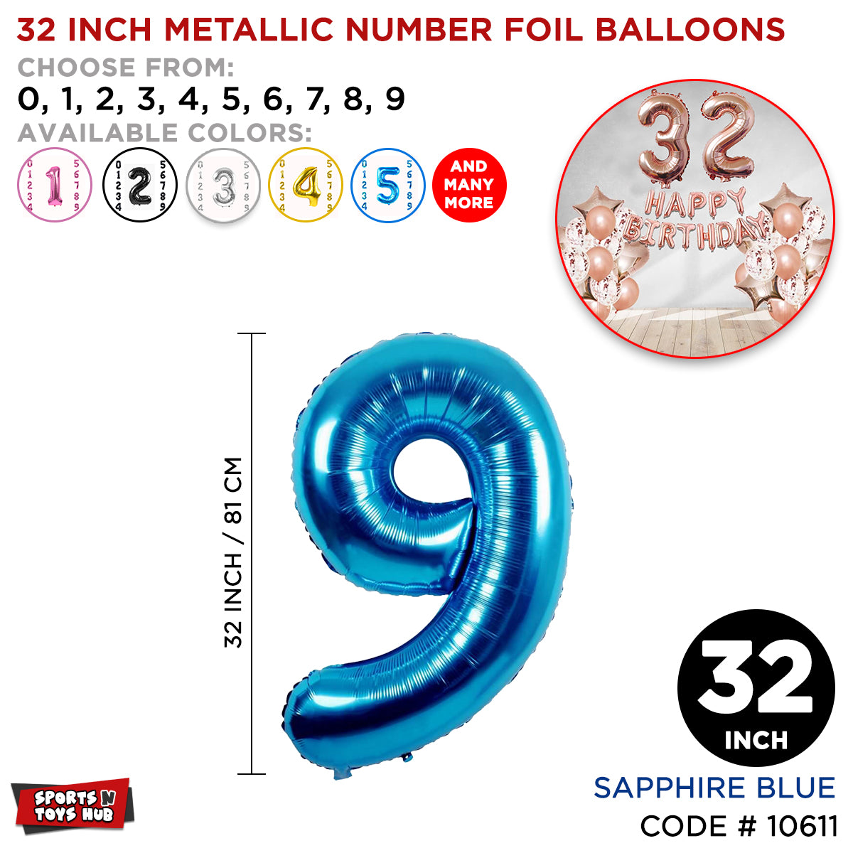 32 Inch Blue Number Foil Balloon Collection