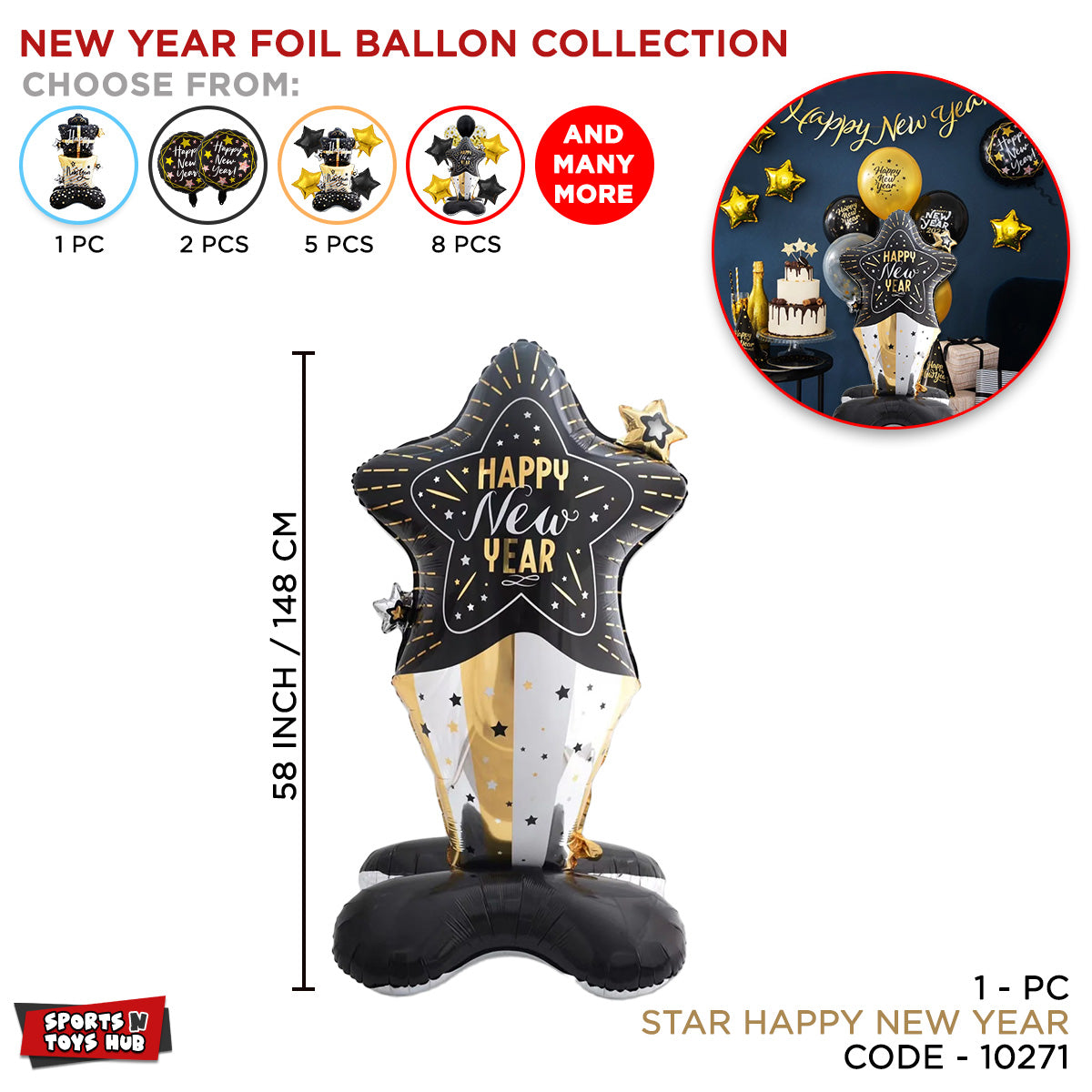 Happy New Year Jumbo Foil Balloon Stand