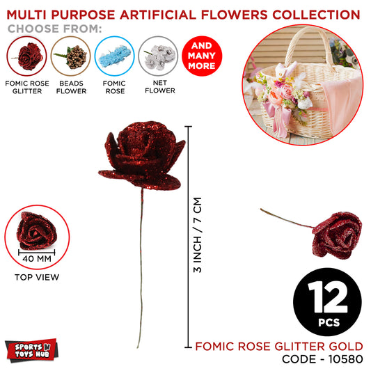 Multi Purpose Artificial 40MM Fomic Rose Flower Glitter