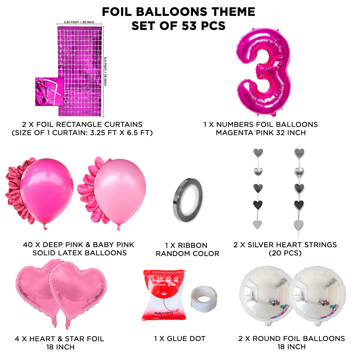 Third Birthday Foil Balloon Theme With Rectangle Curtain