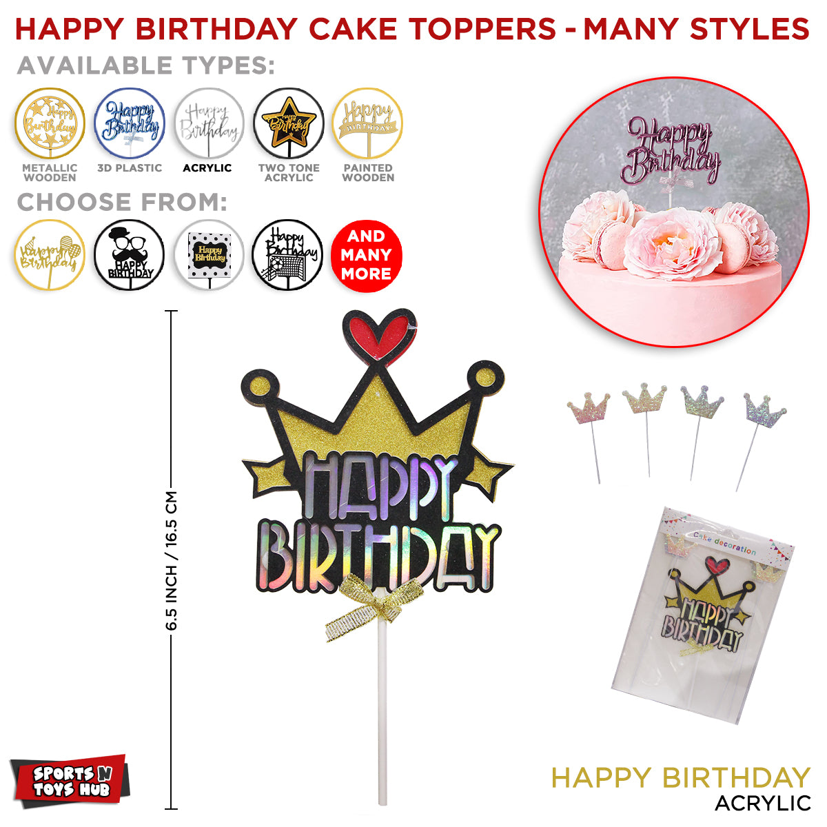 Happy Birthday Crown Shape Cake Topper
