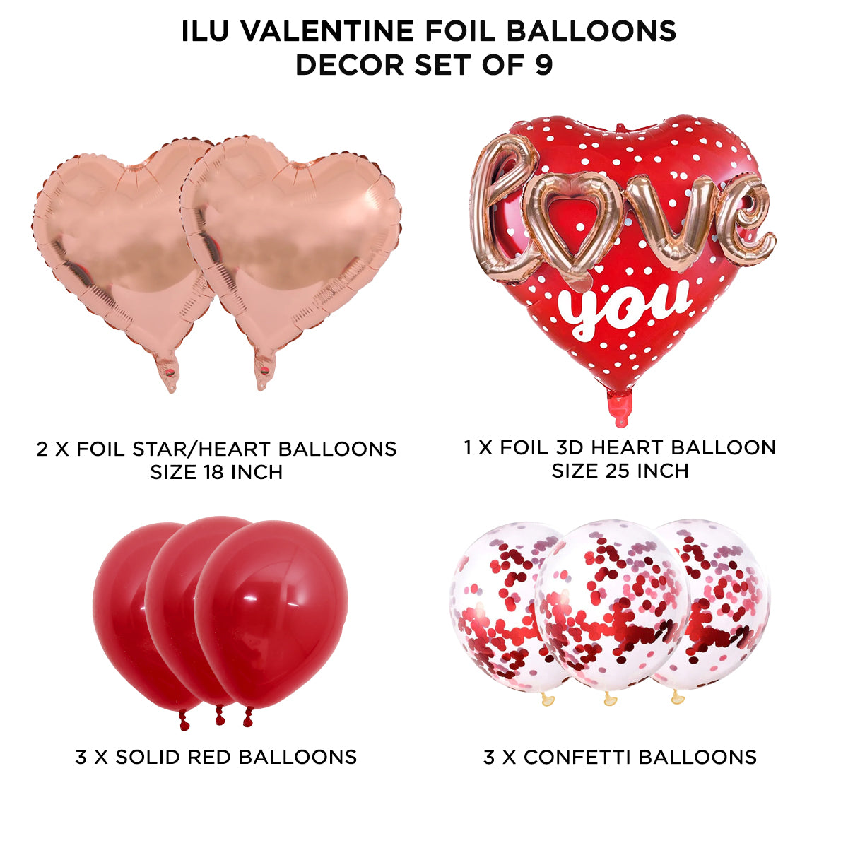 3D Love You Foil Balloon - 9 Pcs