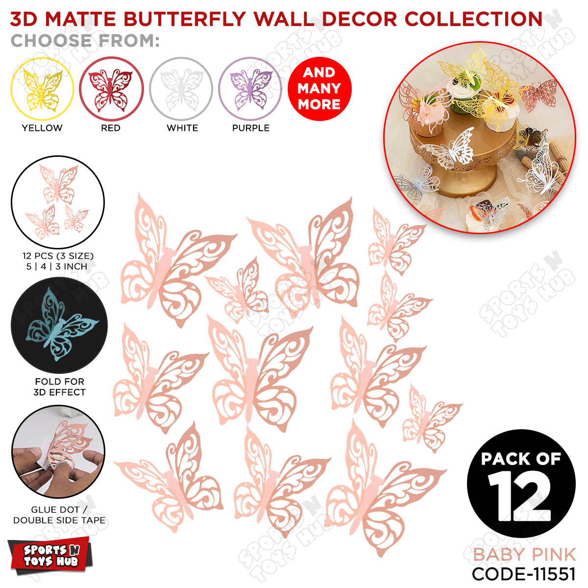 3D Matte Butterfly Wall Decor Set – Multi Color Assorted Butterfly Wall Stickers for Home Decoration