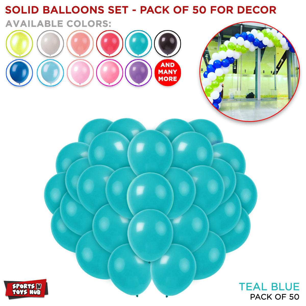 1.5 Gram Solid Latex 10 Inch Round Balloons - 50 Pcs