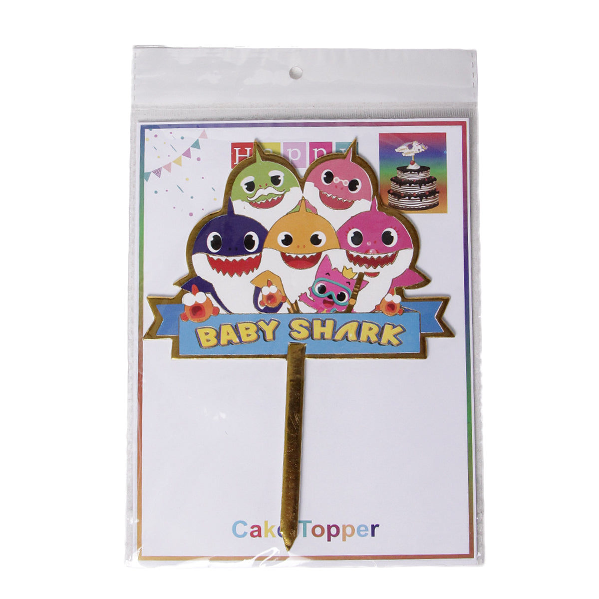 Cartoon Character HBD Baby Shark Painted Card Board Cake Topper