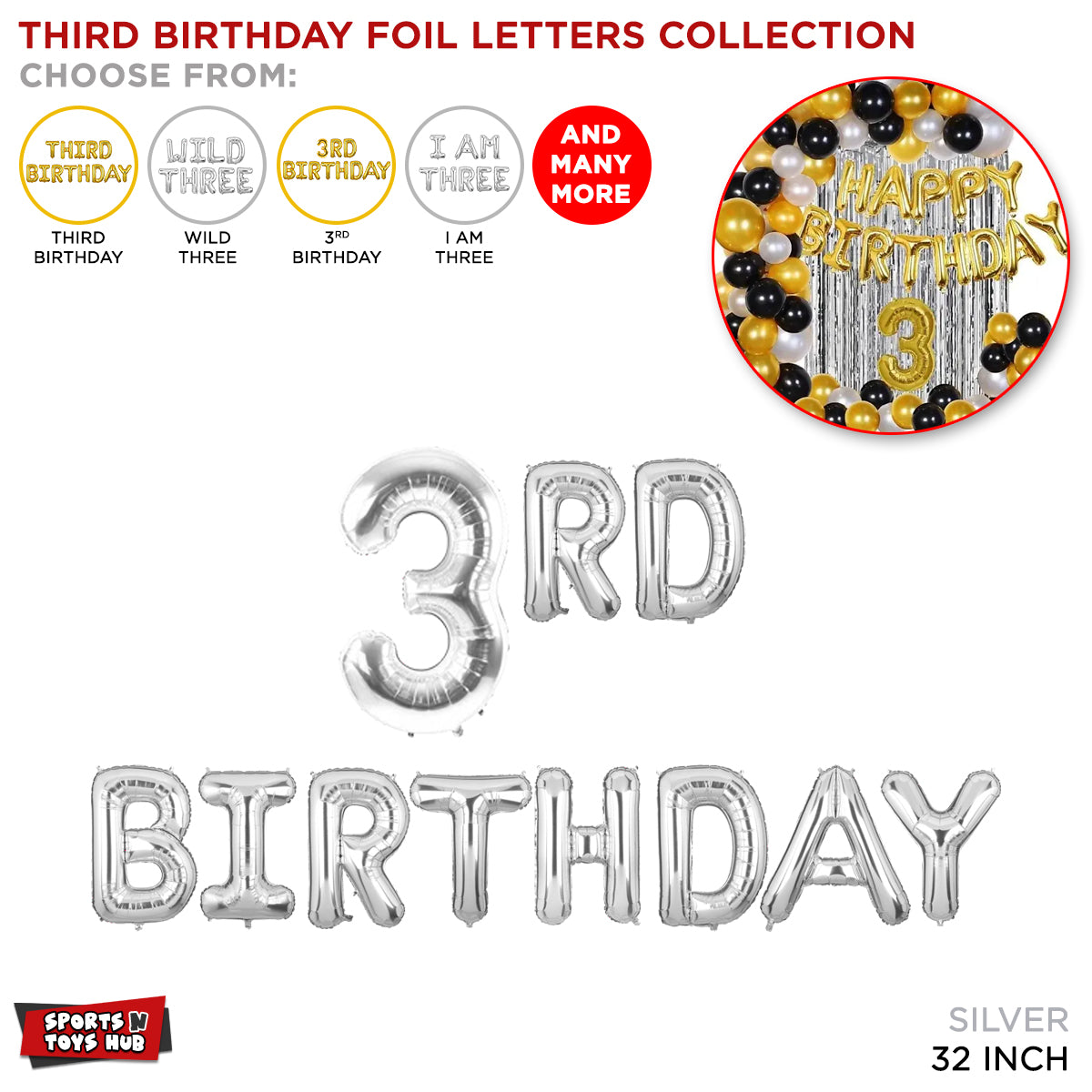 Third Birthday Silver Foil Letter Collection