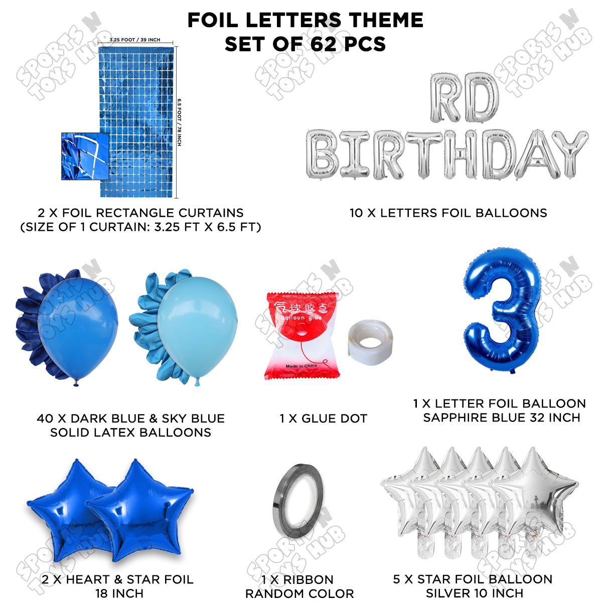 3RD Birthday Foil Letter Theme With Rectangle Curtain