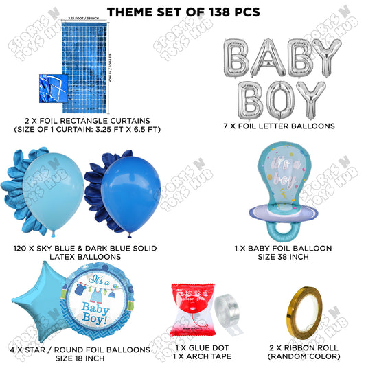 Pacifier Foil Balloon Set With Baby Boy Silver Foil Letter Arch Theme - Pack Of 138
