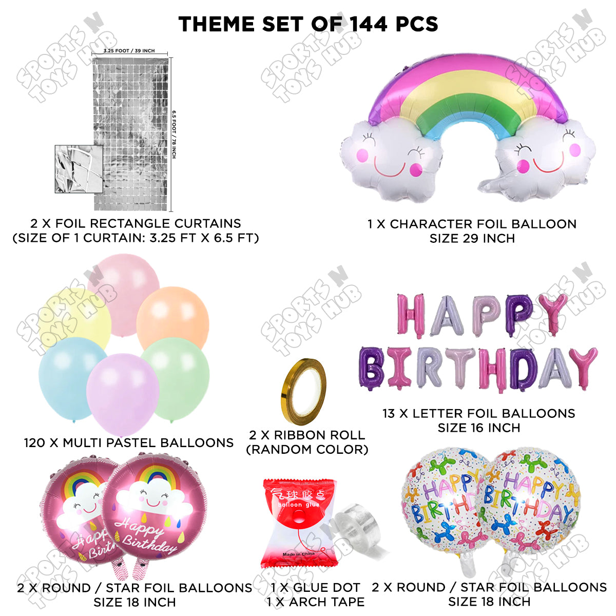 HBD Rainbow Foil Balloon Set With Happy Birthday Foil Letter Balloon Arch Theme