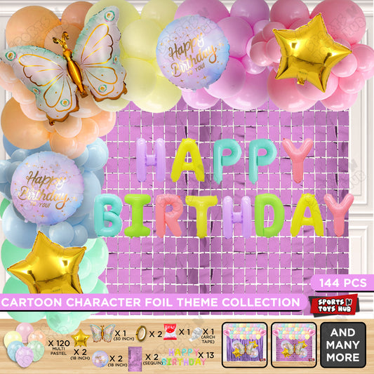 Butterfly Foil Wing Pattern Balloon With Happy Birthday Foil Letter Arch Theme - Pack Of 144