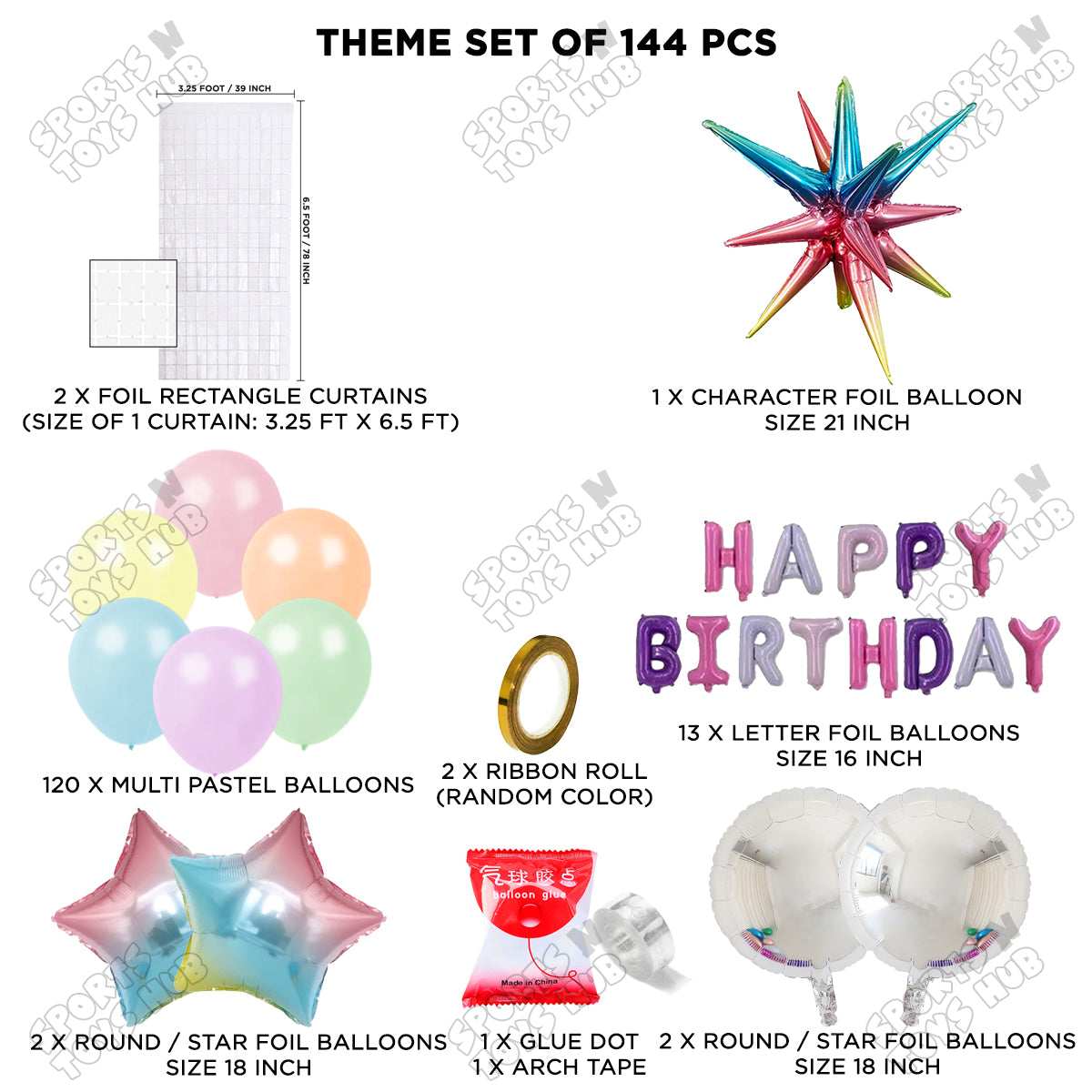 Brust Star Multi Color Foil Balloon Set With Happy Birthday Foil Letter Balloon Arch Theme