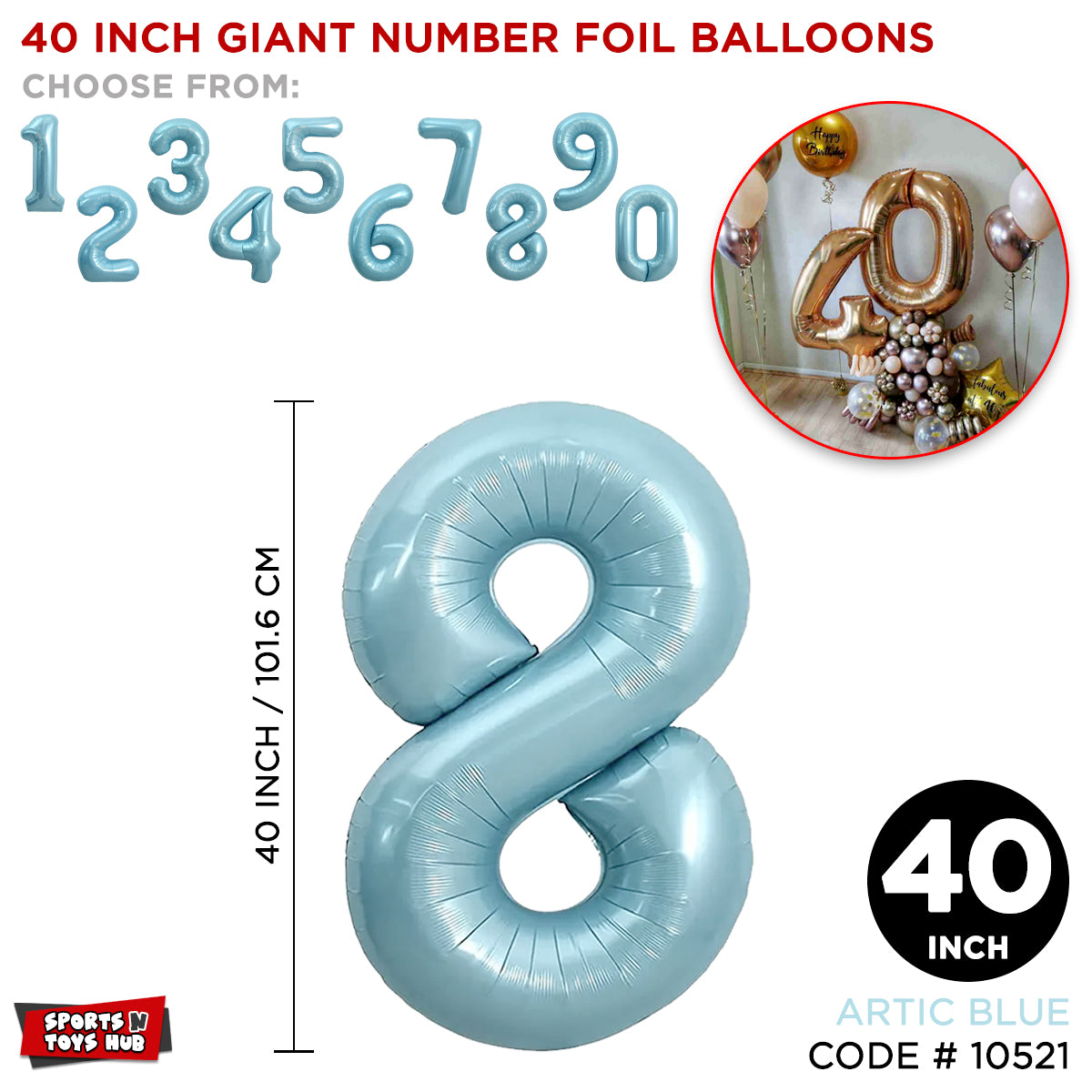 40 Inch Artic Blue Number Foil Balloon