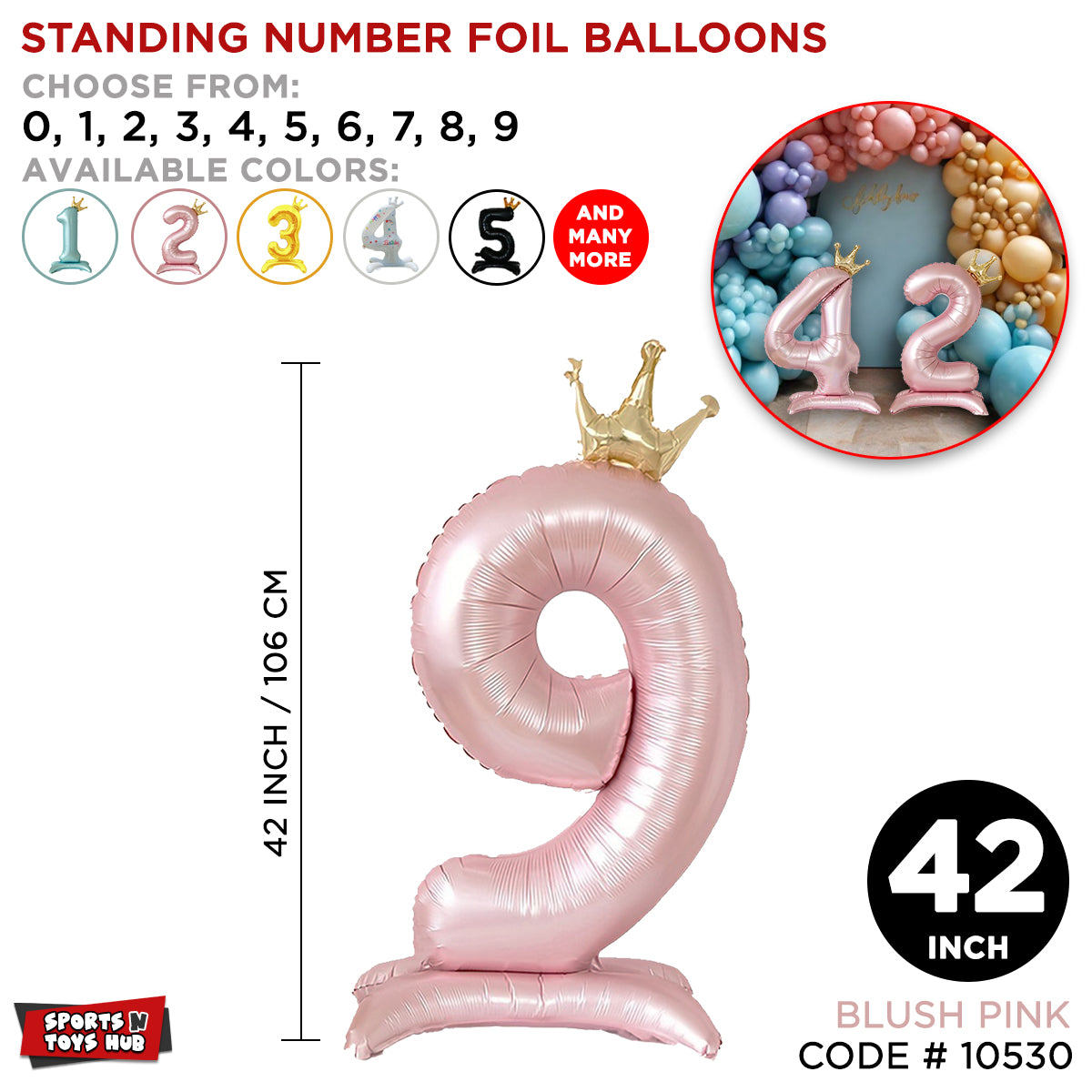 42 Inch Blush Pink Crown Number Foil Balloon Collection
