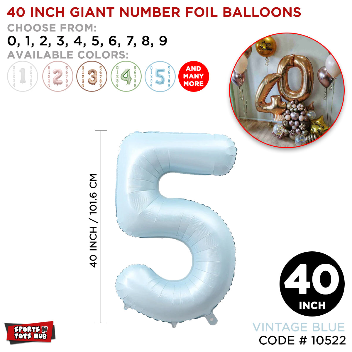 40 Inch Blue Number Foil Balloon Collection