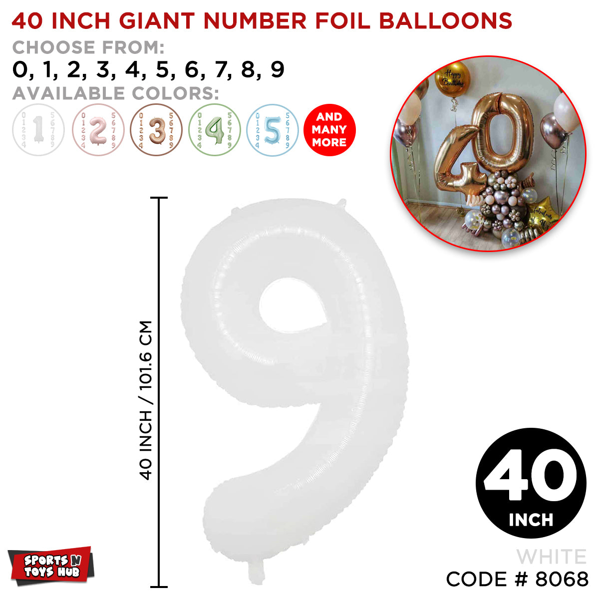 40 Inch White Number Foil Balloon Collection