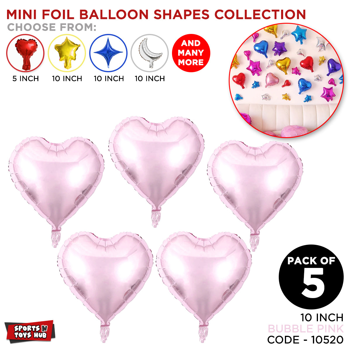 5 Pc Mini Heart Shape Foil Balloon - 10 inch