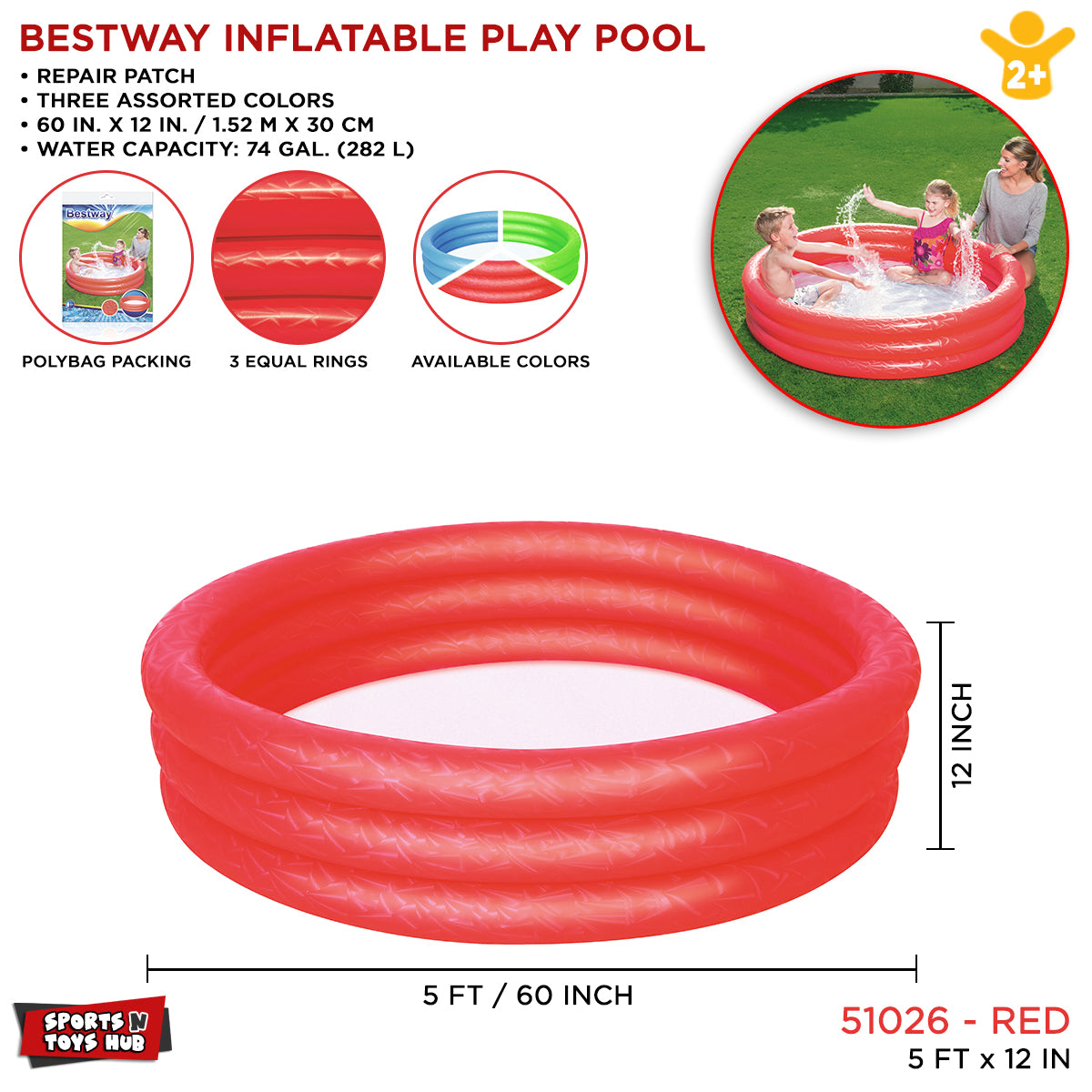 Bestway 5 Ft IInflatable Play Swimming Pool For Kids - 51026