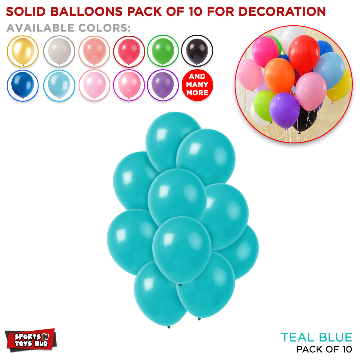 1.5 Gram Solid Latex 10 Inch Round Balloons - 10 Pcs